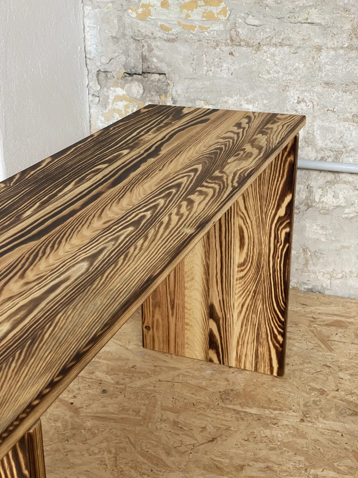 Scorched pine bench