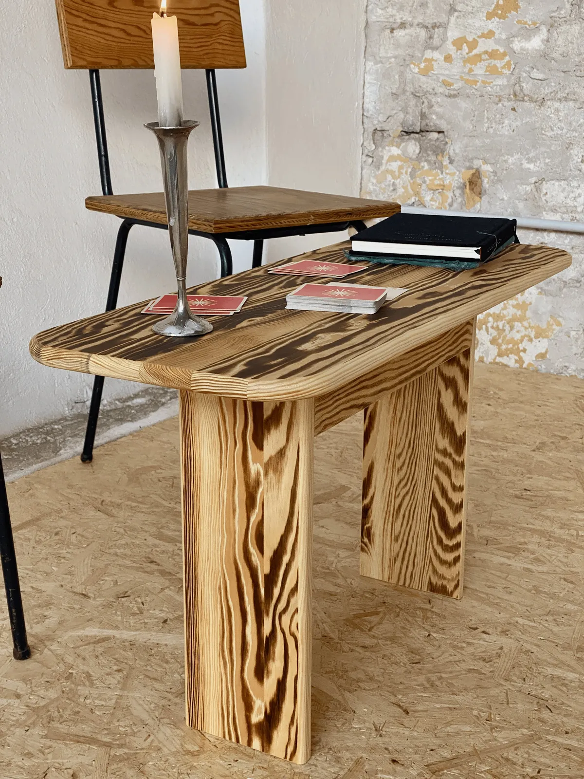 Scorched pine coffee table