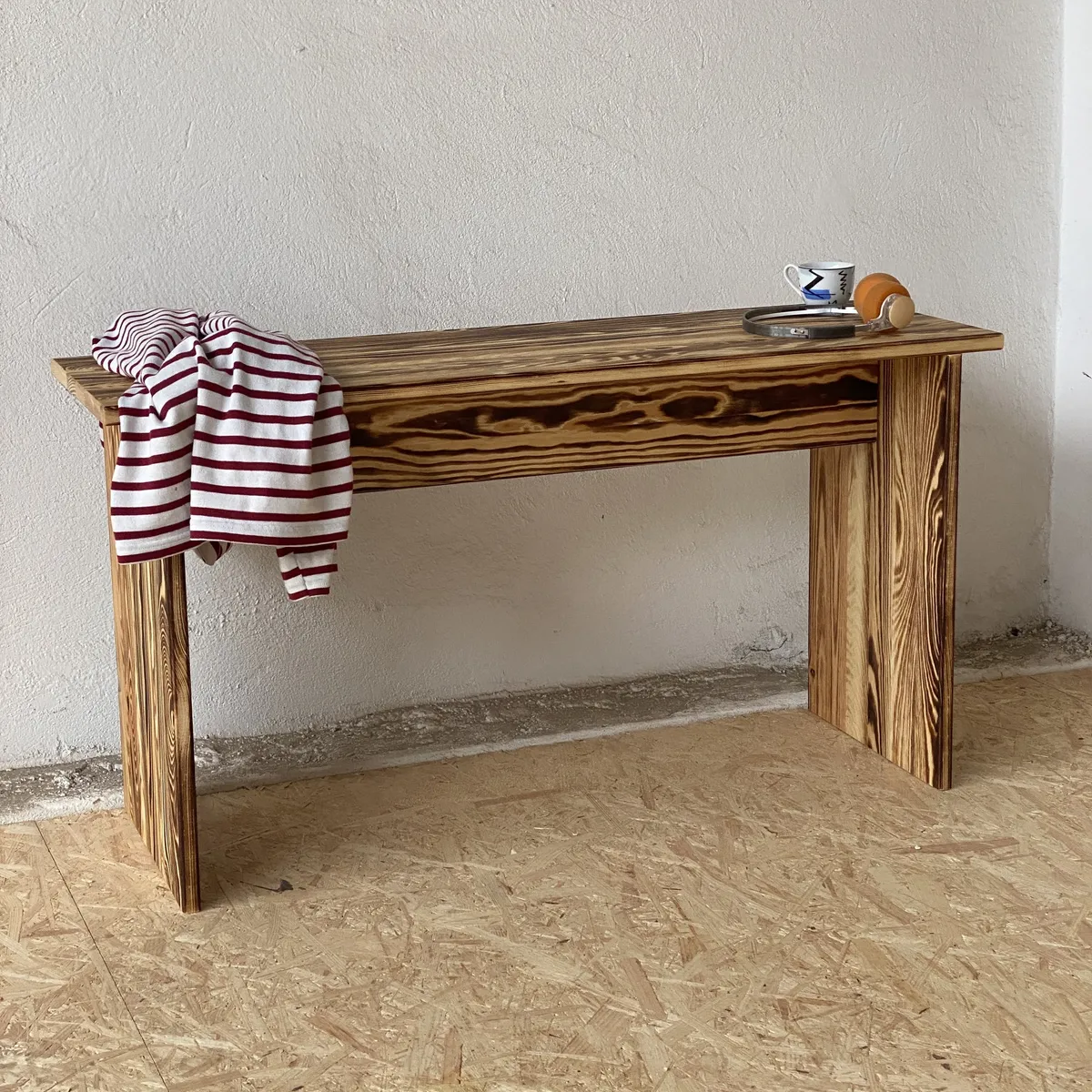 Scorched pine bench